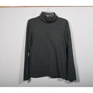 The Talbots Tee Cotton Blend Gray Gold Metallic Long Sleeve Turtleneck T Shirt M